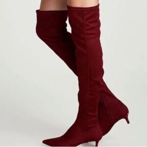 Zara faux Suede Burgundy Red Over Knee High Kitten Heel Pointed boots 6.5 NWT